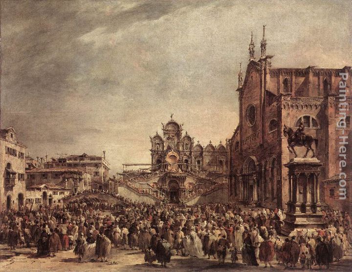 Pope Pius VI Blessing the People on Campo Santi Giovanni e Paolo painting - Francesco Guardi Pope Pius VI Blessing the People on Campo Santi Giovanni e Paolo art painting